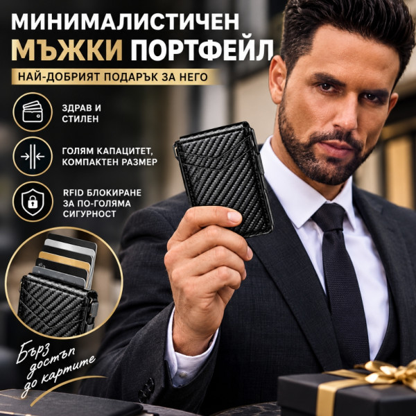 Мъжки портфейл за карти CARDPOP с RFID защита, автоматично изваждане и магнитно затваряне 1