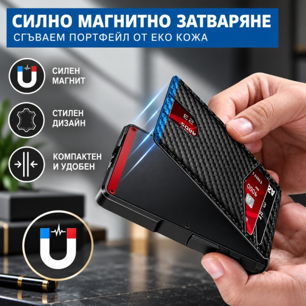 Мъжки портфейл за карти CARDPOP с RFID защита, автоматично изваждане и магнитно затваряне 5