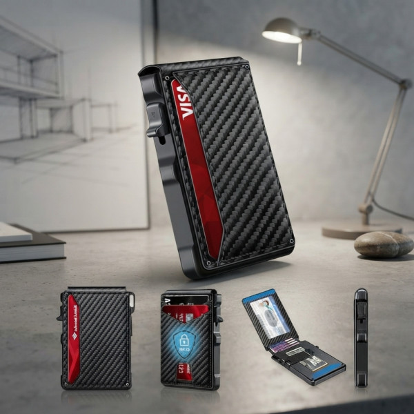 Мъжки портфейл за карти CARDPOP с RFID защита, автоматично изваждане и магнитно затваряне