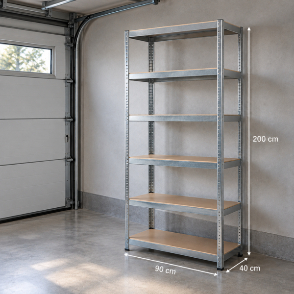 Метален поцинкован стелаж с 6 рафта – 1050 кг товароносимост, 200×90×40 см 1