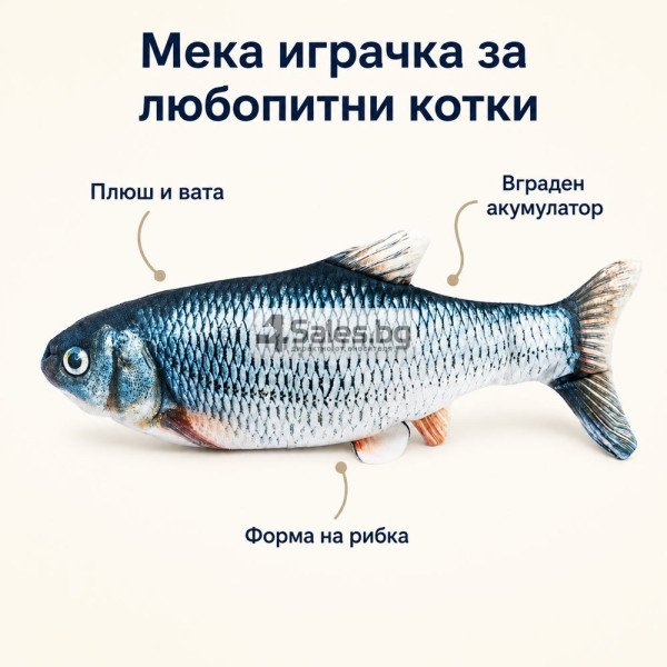 Интерактивна плюшена рибка за котки с USB зареждане, 30 см
