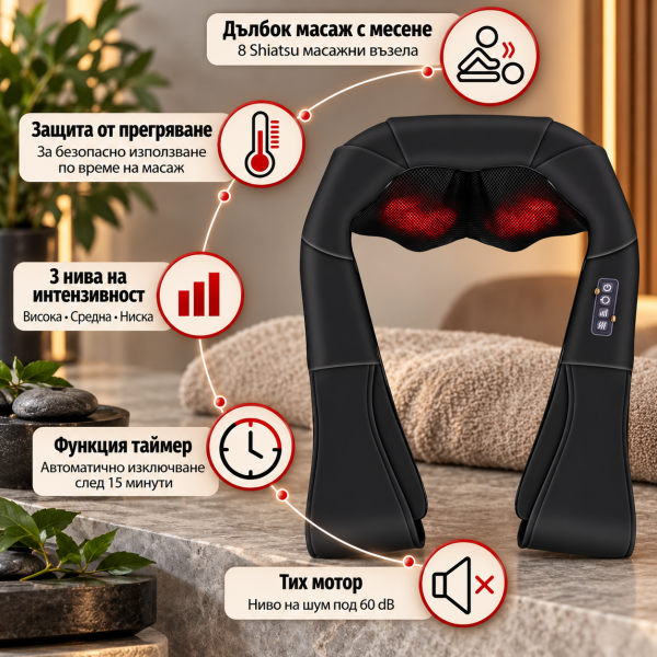Шиацу 4D масажор с инфрачервено затопляне