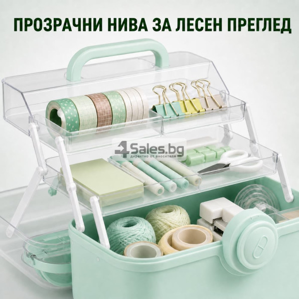 Многоетажен органайзер с разгъващи се нива и дръжка 28 x 19 x 16 см, зелен 8