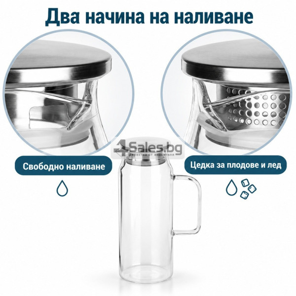 Стъклена кана 1,5 л от боросиликатно стъкло с капак, цедка и уплътнение 4