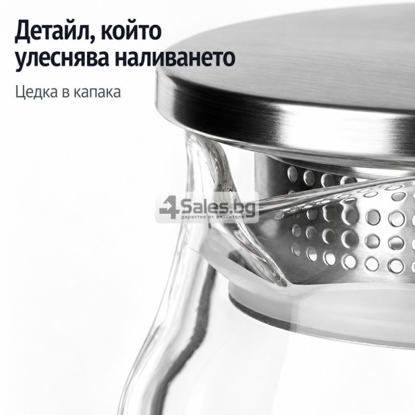 Стъклена кана 1,5 л от боросиликатно стъкло с капак, цедка и уплътнение 2