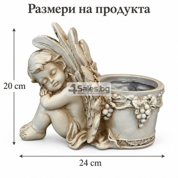 Декоративна саксия със спящ ангел и релефни крила 6