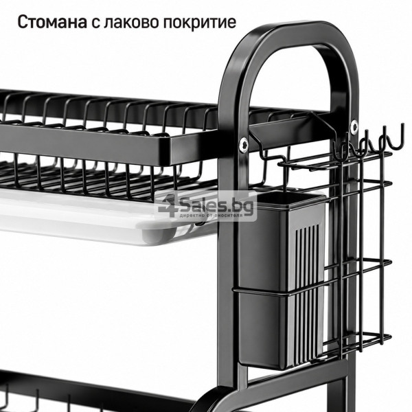 Двуетажен сушилник за съдове с голям капацитет, поставки и 2 тавички за отцеждане 5