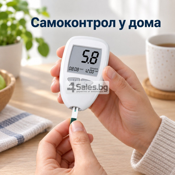 Глюкомер за кръвна захар с 50 тест ленти и 50 ланцети – резултат за 5 секунди 5