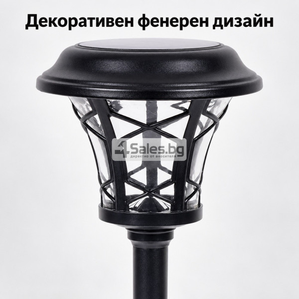Соларни градински лампи тип фенер – комплект 8 бр., 40 см, водоустойчиви, с шип за монтаж