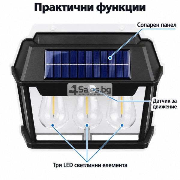 Соларен LED троен фасаден аплик с датчик за движение 4