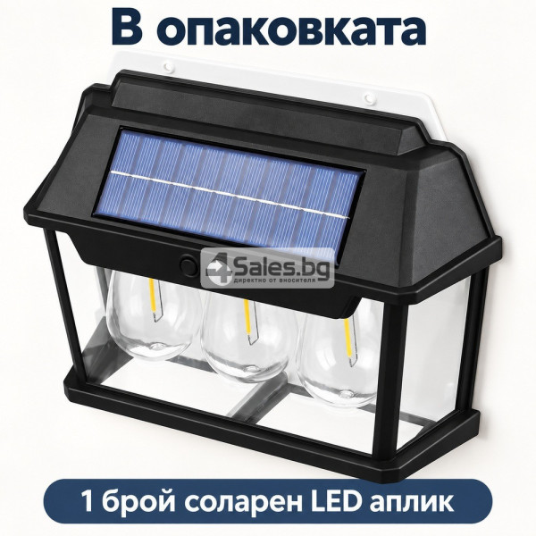 Соларен LED троен фасаден аплик с датчик за движение 5
