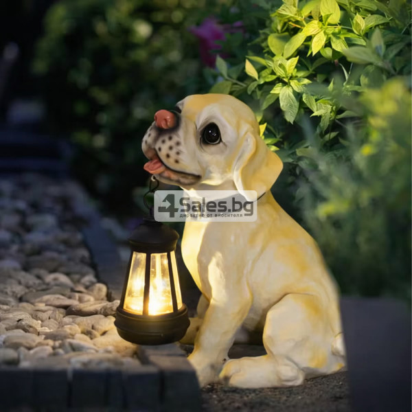 Соларна градинска лампа Куче с фенер – LED декоративно осветление за двор и градина, 24.5 см 3