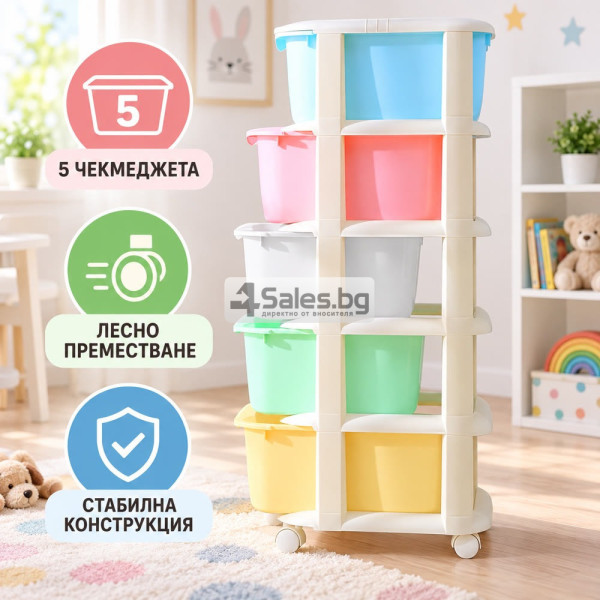 Мобилен пластмасов стелаж с 5 чекмеджета 3