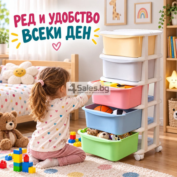 Мобилен пластмасов стелаж с 5 чекмеджета