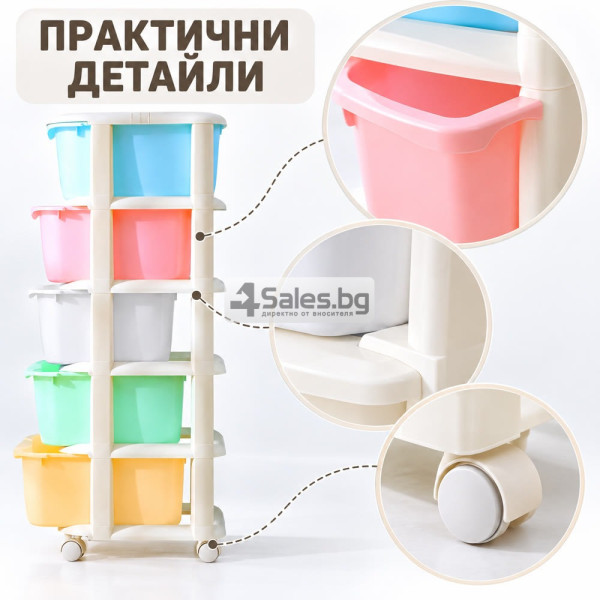 Мобилен пластмасов стелаж с 5 чекмеджета 6