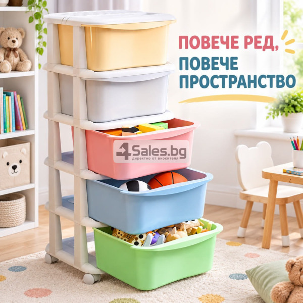 Мобилен пластмасов стелаж с 5 чекмеджета