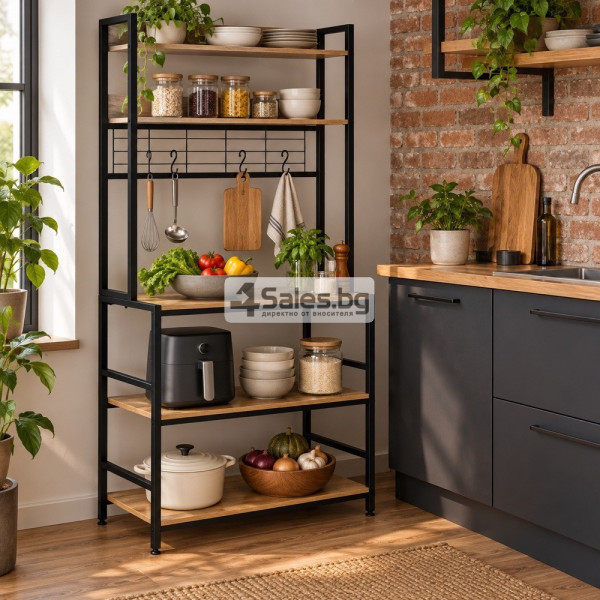 Кухненски стелаж с 6 нива и 4 куки, 177 × 84 × 40 см 5