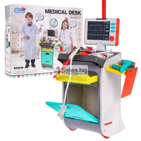 Детска лекарска количка с интерактивен EKG/RTG монитор, светлини, звуци и медицински аксесоари – 3+ години 8