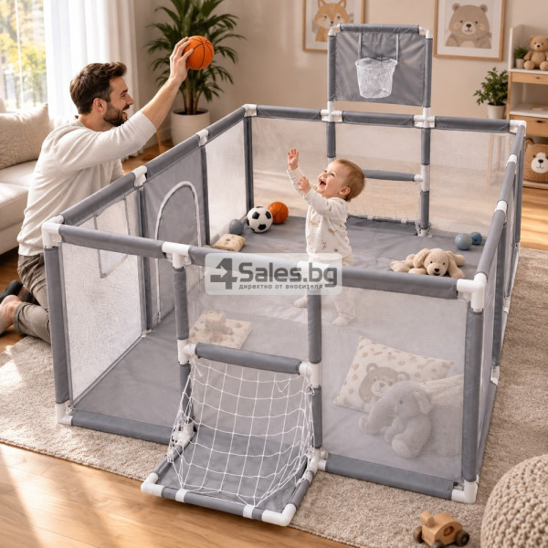 Детска кошара за игра 3в1 с баскетболен кош и футболна врата, 230×118×102 см, 6м+ 3