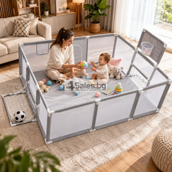 Детска кошара за игра 3в1 с баскетболен кош и футболна врата, 230×118×102 см, 6м+ 2