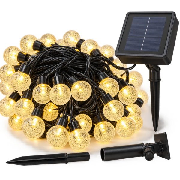 Соларна градинска гирлянда 10 м със 100 LED – топла бяла светлина, автоматично включване и IP44