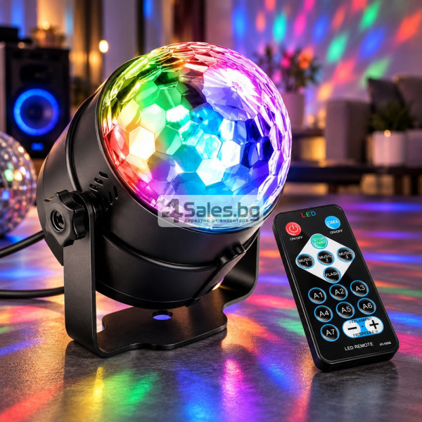 LED диско лампа RGB с дистанционно – Музикален режим, въртящ ефект, за парти и дом 3