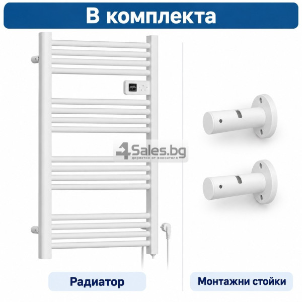 Електрически радиатор за баня 500W с термостат, дисплей, таймер и 16 нагревателни тръби, IP24 4