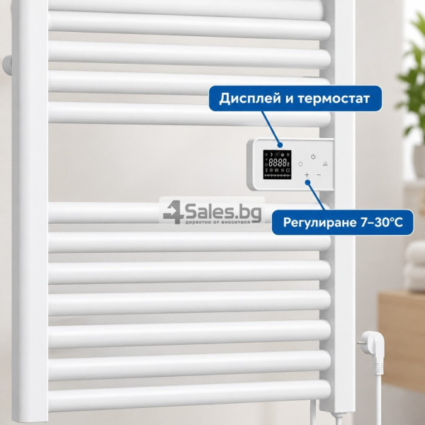 Електрически радиатор за баня 500W с термостат, дисплей, таймер и 16 нагревателни тръби, IP24