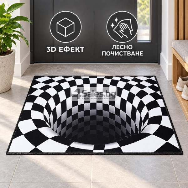 Постелка 3D „Бяла дупка“ 50x80 см – водоустойчива, миеща се и с антиплъзгаща основа 3
