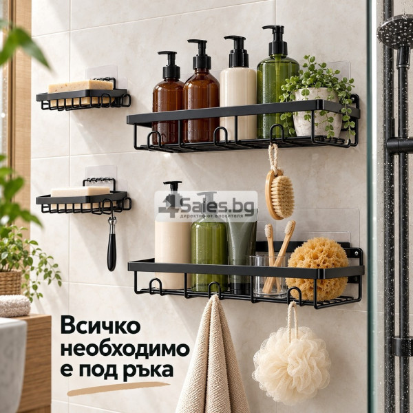 Комплект 4 черни метални рафта за баня 2