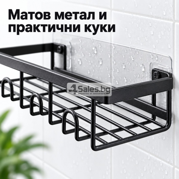 Комплект 4 черни метални рафта за баня 9