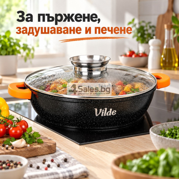 Дълбок гранитен тиган с капак и дозатор 28 cm, 3,3 l