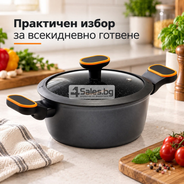 Гранитна тенджера 2,5 л с капак – 20 см, незалепващо покритие и индукционно дъно