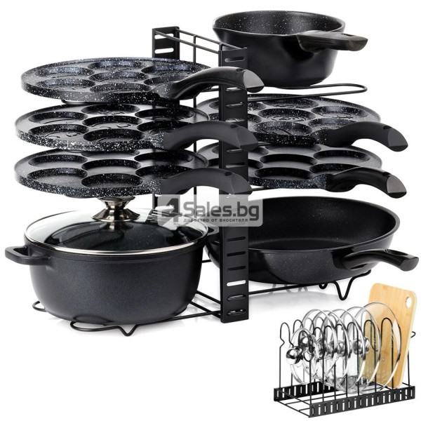 Регулируем метален органайзер за тенджери и капаци 2 в 1