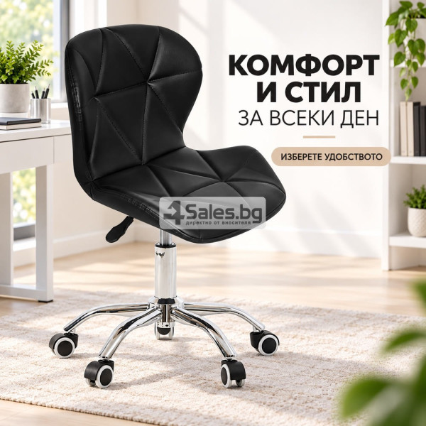 Детски черен въртящ се стол от еко кожа с регулируема височина 8