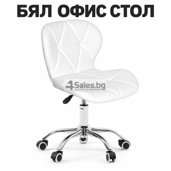 Бял детски въртящ се стол от еко кожа с регулируема височина 2