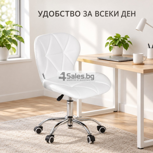 Бял детски въртящ се стол от еко кожа с регулируема височина