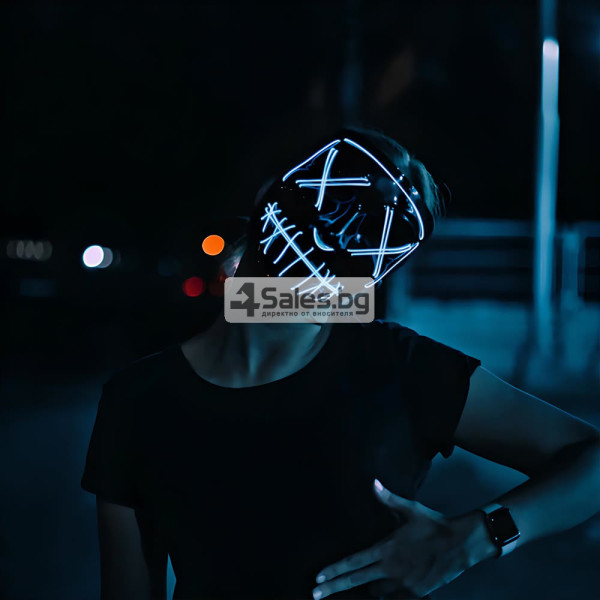 Светеща LED маска за Хелоуин с 3 режима – черно-бяла, универсален размер 4