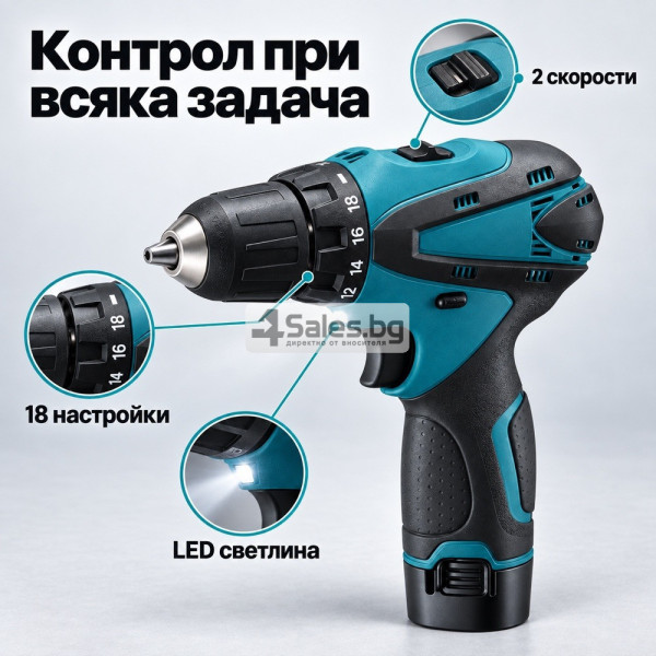 ️Акумулаторен винтоверт 10,8 V с 2 батерии, 24 Nm, 2 скорости, LED светлина и куфар