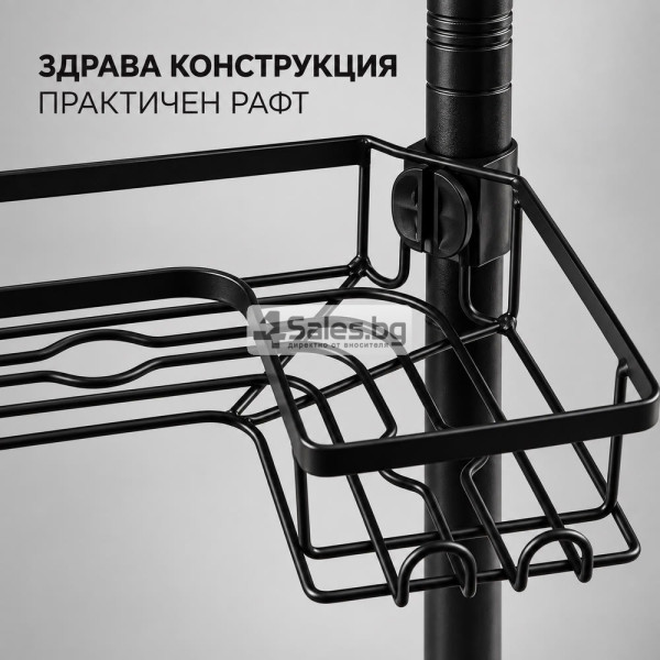 Телескопична ъглова етажерка за баня с 4 рафта, черна 5