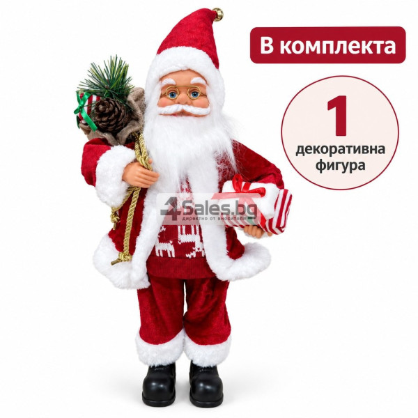 Скандинавска коледна фигура Дядо Коледа 60 см, стояща декорация в червено и бяло 5