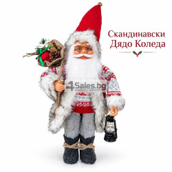 Скандинавски Дядо Коледа 60 см – Стояща коледна декоративна фигура с фенер и чувал