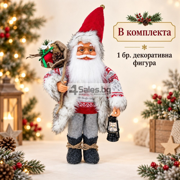 Скандинавски Дядо Коледа 60 см – Стояща коледна декоративна фигура с фенер и чувал 5