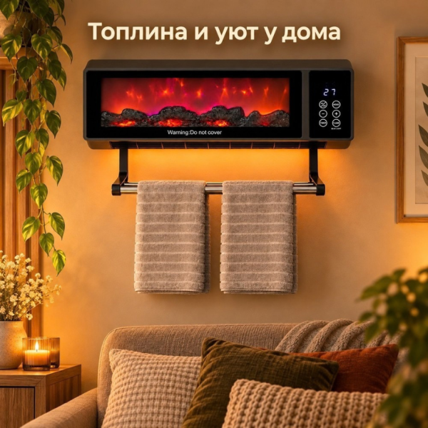 Стенен електрически отоплител 2000 W с ефект на пламък 2
