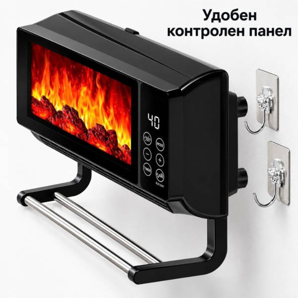 Стенен електрически отоплител 2000 W с ефект на пламък 3