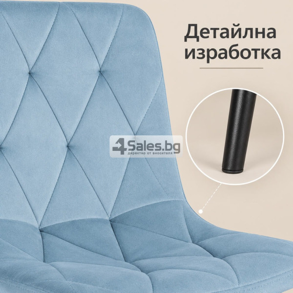 Тапициран стол от велур с черни метални крака, светлосин 6