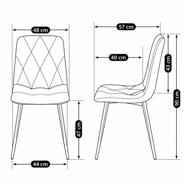 Тапициран стол от велур с черни метални крака, светлосин 10
