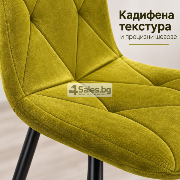 Тапициран стол от велур с черни метални крака, маслиненозелен 4