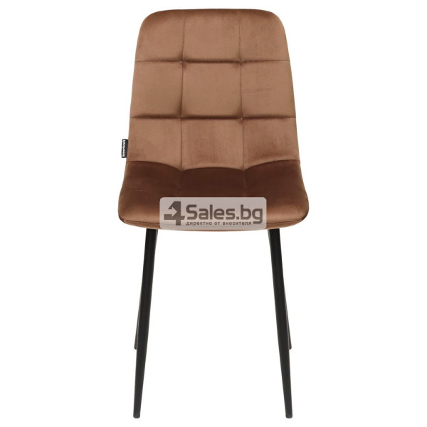 Кафяв тапициран стол от велур с метални крака