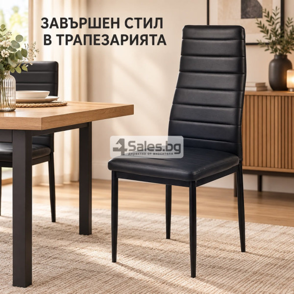 Модерен трапезен стол с еко кожа в черно